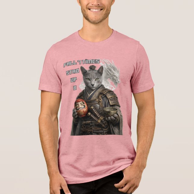 Rysk Blå Samurajkatt T Shirt (Framsida)