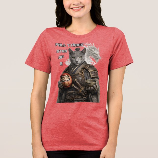 Rysk Blå Samurajkatt T Shirt (Framsida)