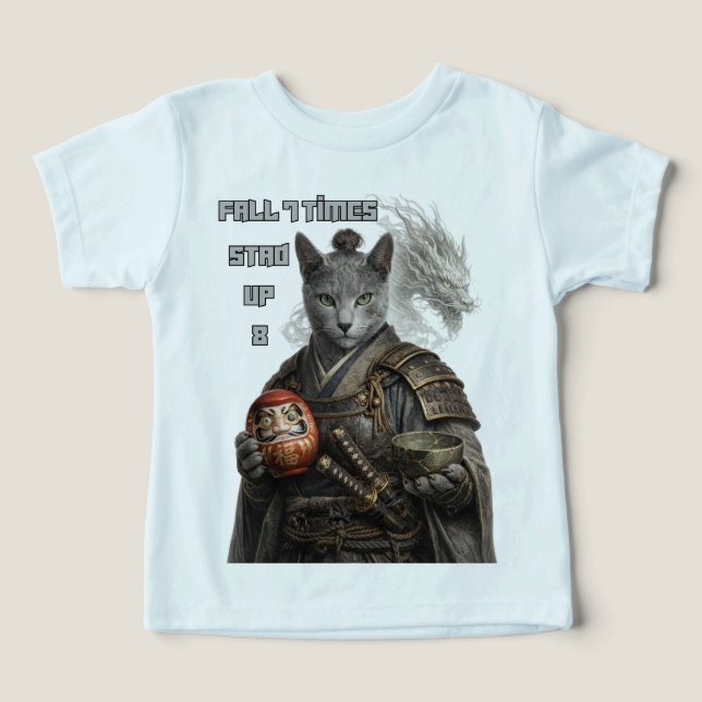Rysk Blå Samurajkatt T Shirt (Design Framsida)