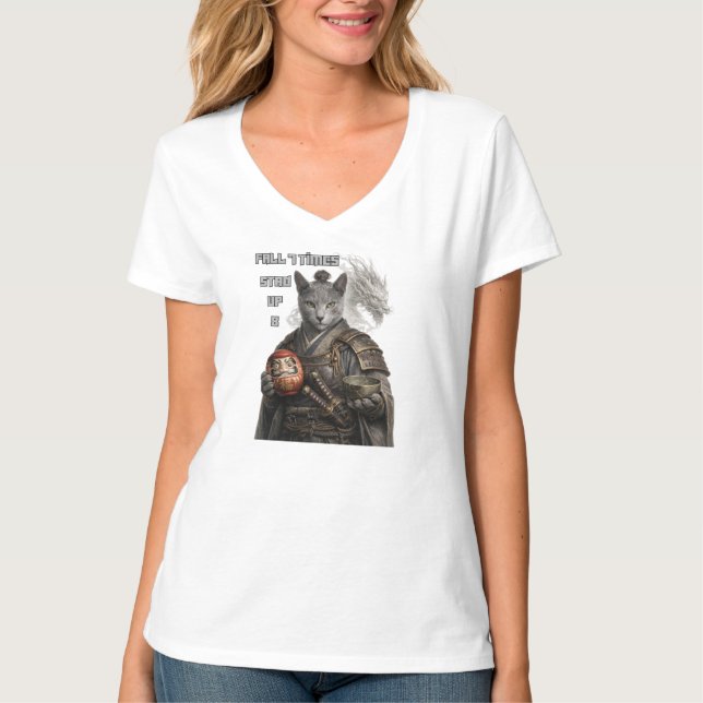 Rysk Blå Samurajkatt T Shirt (Framsida)