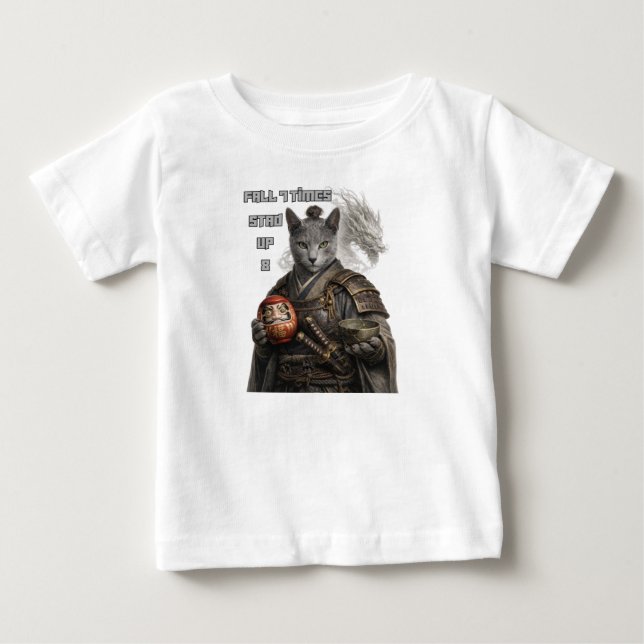 Rysk Blå Samurajkatt T Shirt (Framsida)