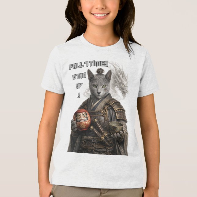 Rysk Blå Samurajkatt T Shirt (Framsida)