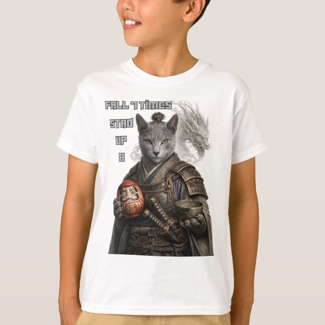 Rysk Blå Samurajkatt T Shirt (Framsida)