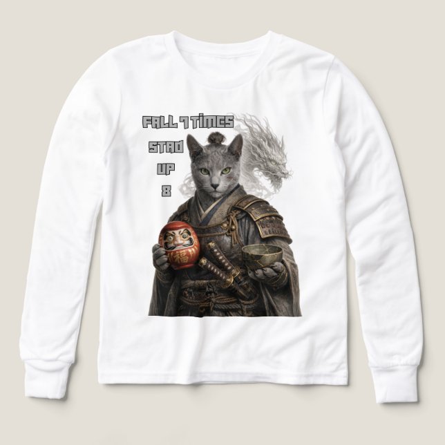 Rysk Blå Samurajkatt T Shirt (Design framsida)