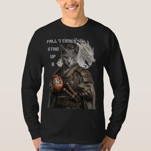 Rysk Blå Samurajkatt T Shirt (Framsida)