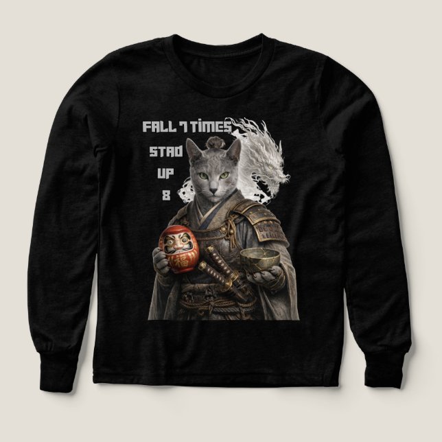 Rysk Blå Samurajkatt T Shirt (Design framsida)
