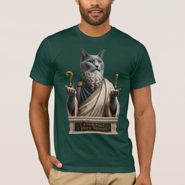 Rysk Blå Socrates Katt T Shirt (Framsida)