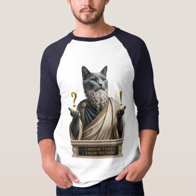 Rysk Blå Socrates Katt T Shirt (Framsida)
