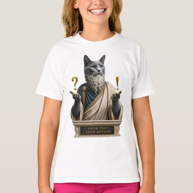 Rysk blå Socrates Katt T Shirt (Framsida)