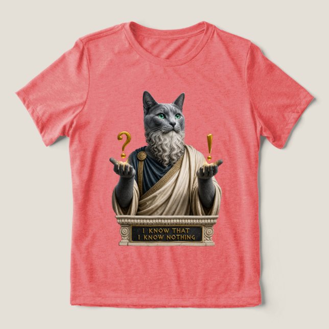 Rysk Blå Socrates Katt T Shirt (Design Framsida)
