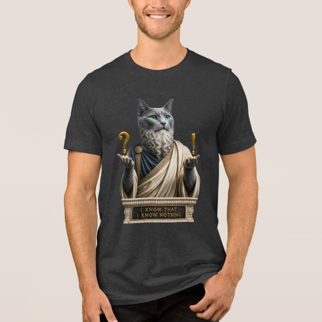 Rysk Blå Socrates Katt T Shirt (Framsida)