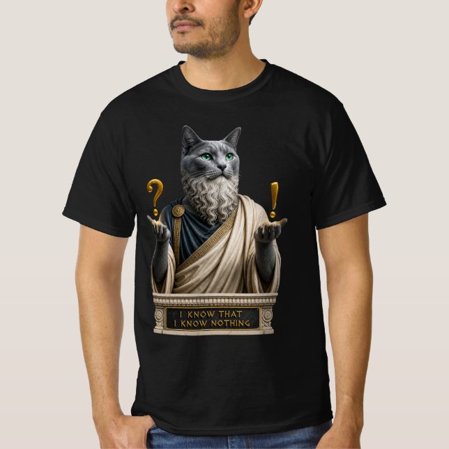 Rysk Blå Socrates Katt T Shirt (Framsida)