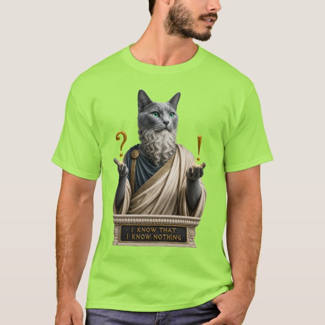 Rysk Blå Socrates Katt T Shirt (Framsida)
