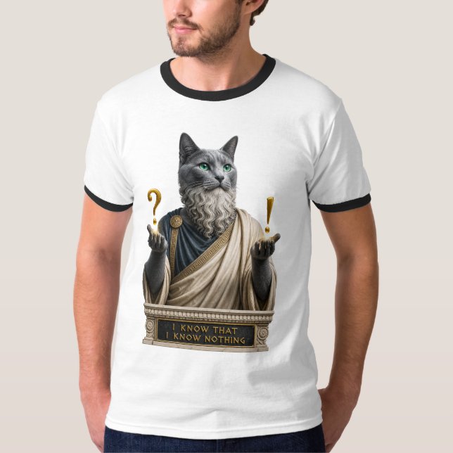 Rysk Blå Socrates Katt T Shirt (Framsida)