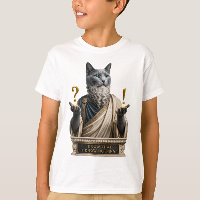 Rysk Blå Socrates Katt T Shirt (Framsida)