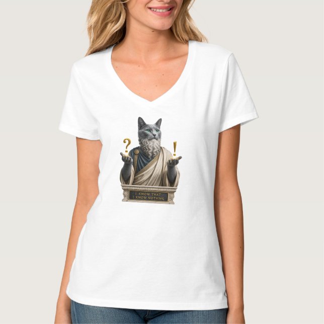 Rysk Blå Socrates Katt T Shirt (Framsida)
