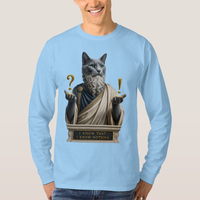 Rysk Blå Socrates Katt T Shirt (Framsida)