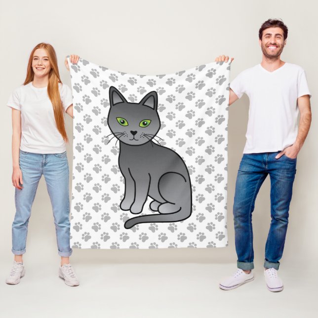 Rysk blå söt seriekatillustration & tassar fleecefilt (På plats)