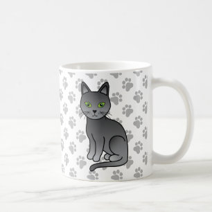 Rysk blå söt seriekatillustration & tassar kaffemugg