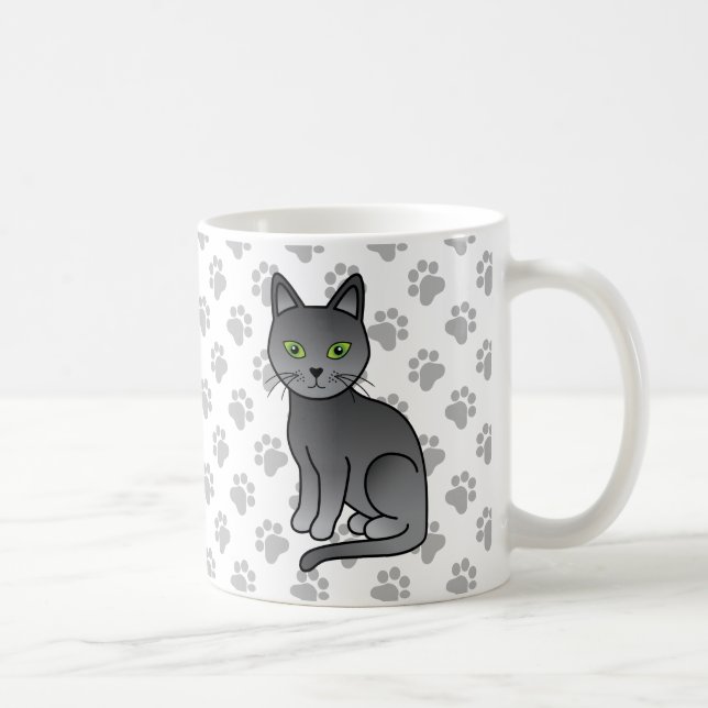 Rysk blå söt seriekatillustration & tassar kaffemugg (Höger)