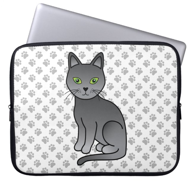 Rysk blå söt seriekatillustration & tassar laptop fodral (Framsidan)