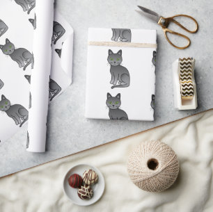 Rysk Blå Söt Tecknad Kattmönster Presentpapper