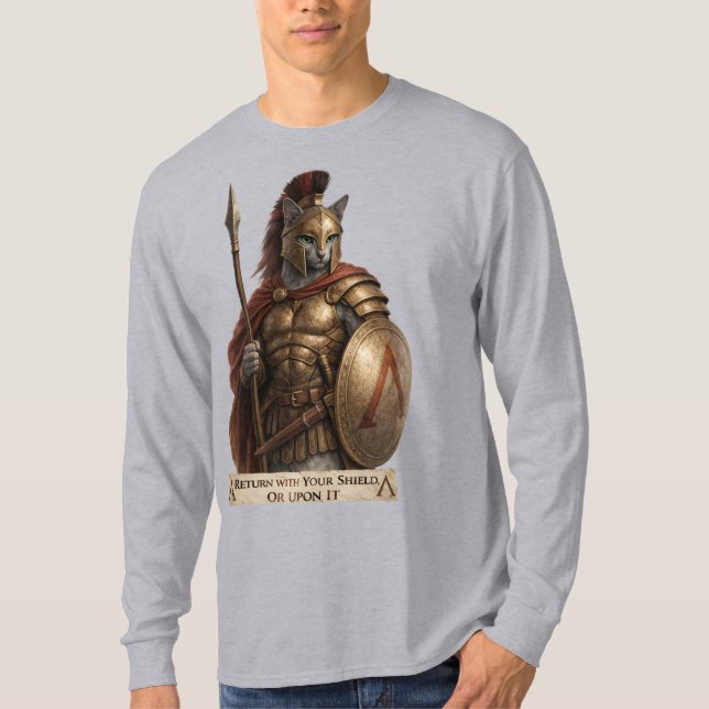 Rysk Blå Spartansk Katt T Shirt (Framsida)