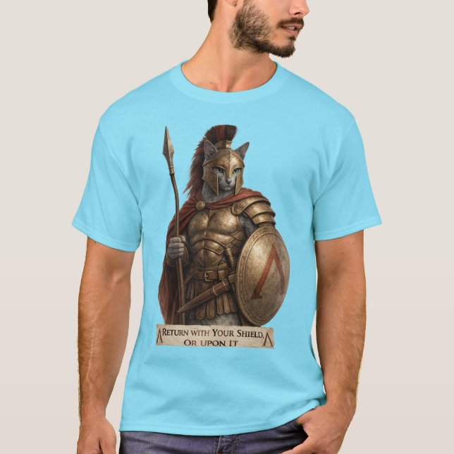 Rysk Blå Spartansk Katt T Shirt (Framsida)