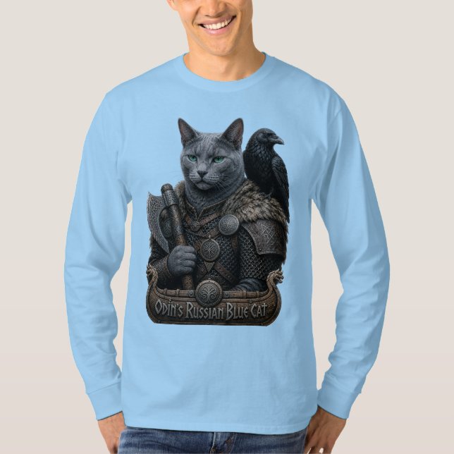 Rysk Blå Veteran Odin’s Cat T Shirt (Framsida)