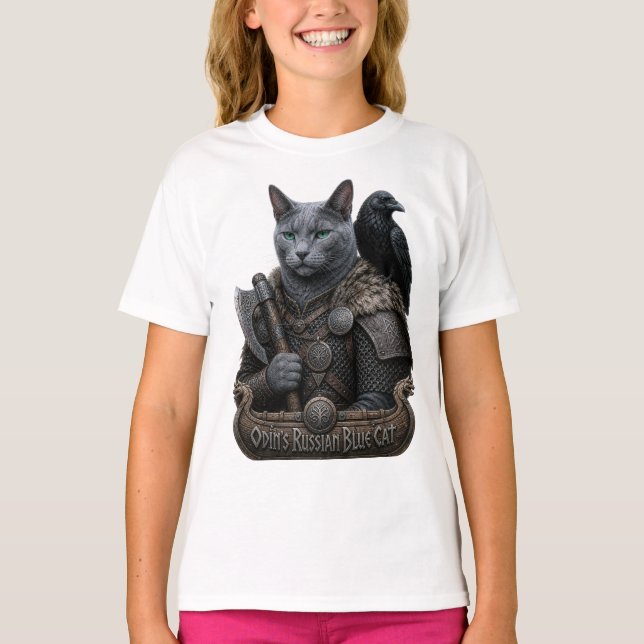 Rysk Blå Veteran Odin’s Cat T Shirt (Framsida)