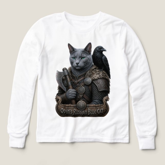 Rysk Blå Veteran Odin’s Cat T Shirt (Design framsida)