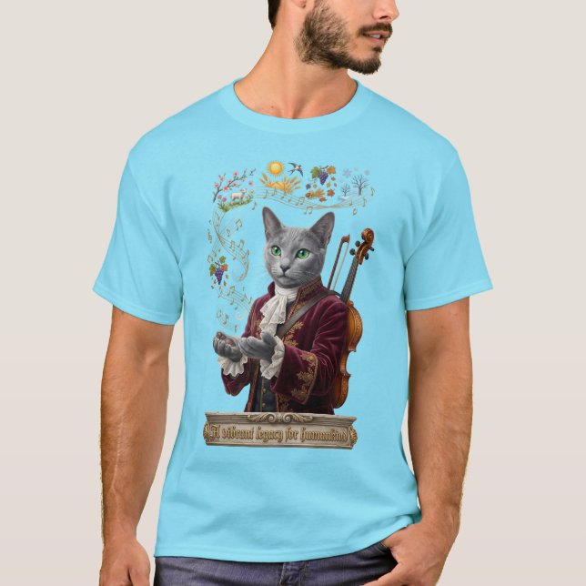 Rysk Blå Vivaldi Katt: Ett Levande Arv T Shirt (Framsida)