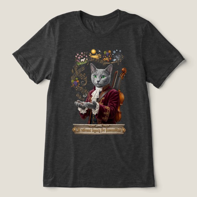 Rysk Blå Vivaldi Katt: Ett Levande Arv T Shirt (Design Framsida)