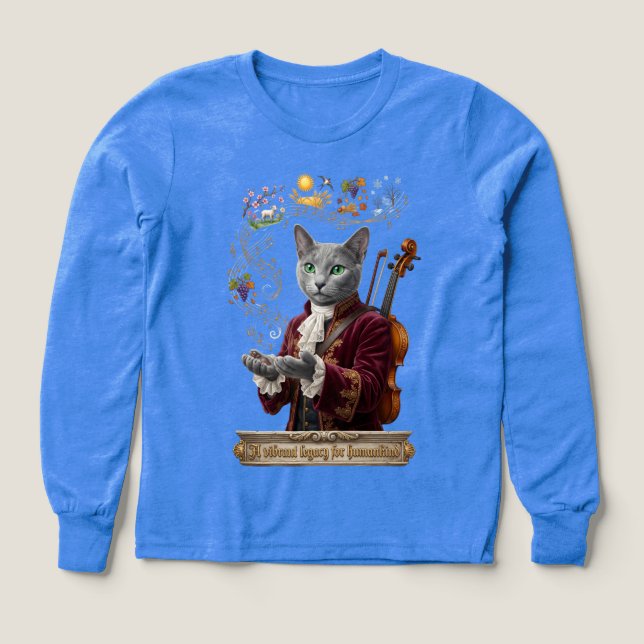 Rysk Blå Vivaldi Katt: Ett Levande Arv T Shirt (Design framsida)