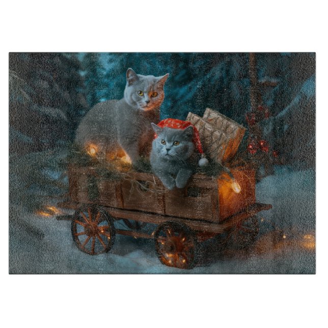Rysk blått katt Snowy Sleigh-juldekretet (Framsidan)