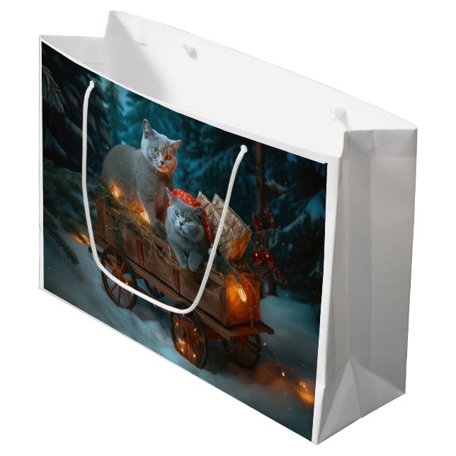 Rysk blått katt Snowy Sleigh-juldekretet (Framsidan Vinklad)