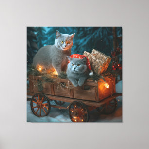 Rysk blått katt Snowy Sleigh-juldekretet Canvastryck