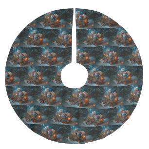 Rysk blått katt Snowy Sleigh-juldekretet Julgransmatta Borstad Polyester