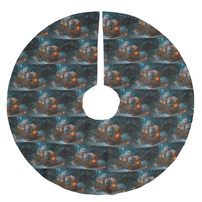 Rysk blått katt Snowy Sleigh-juldekretet Julgransmatta Borstad Polyester (Framsidan)