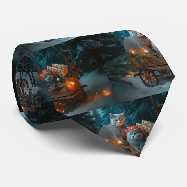 Rysk blått katt Snowy Sleigh-juldekretet Slips (Rullad)