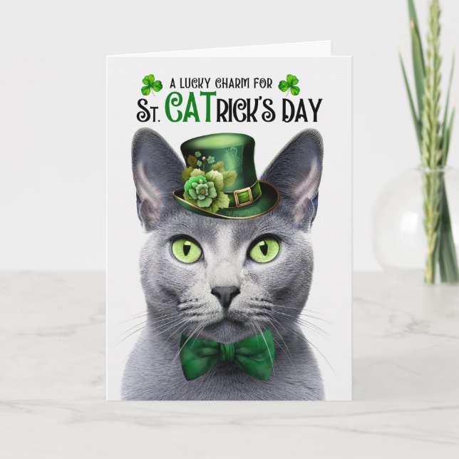 Rysk Blue Cat Lucky Charm St CATricks dag Helgkort (Framsida)
