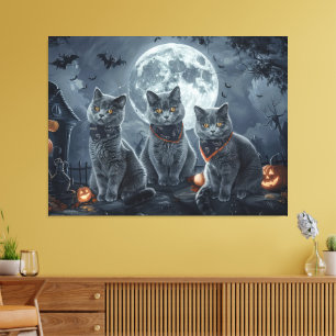 Rysk Blue Cats Halloween-taloky Canvastryck