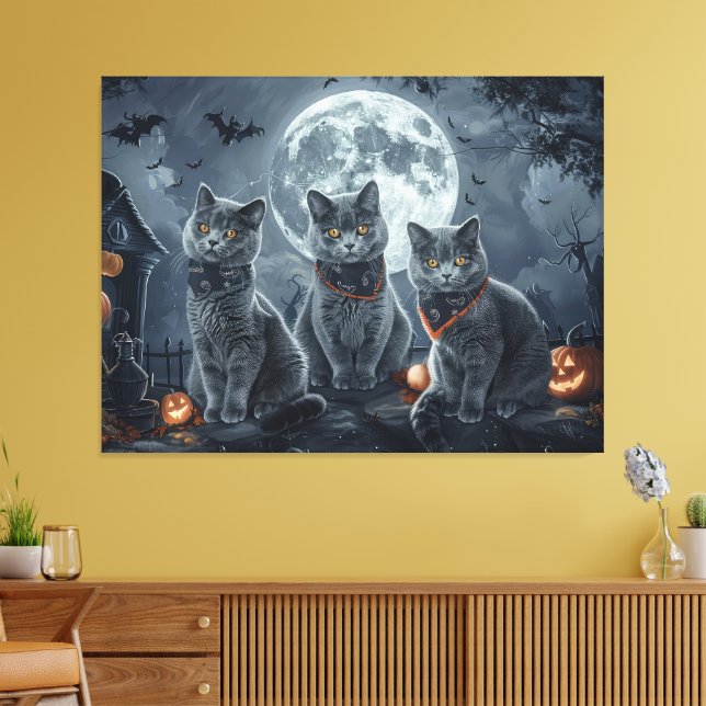 Rysk Blue Cats Halloween-taloky Canvastryck (Insitu (Vardagsrum))