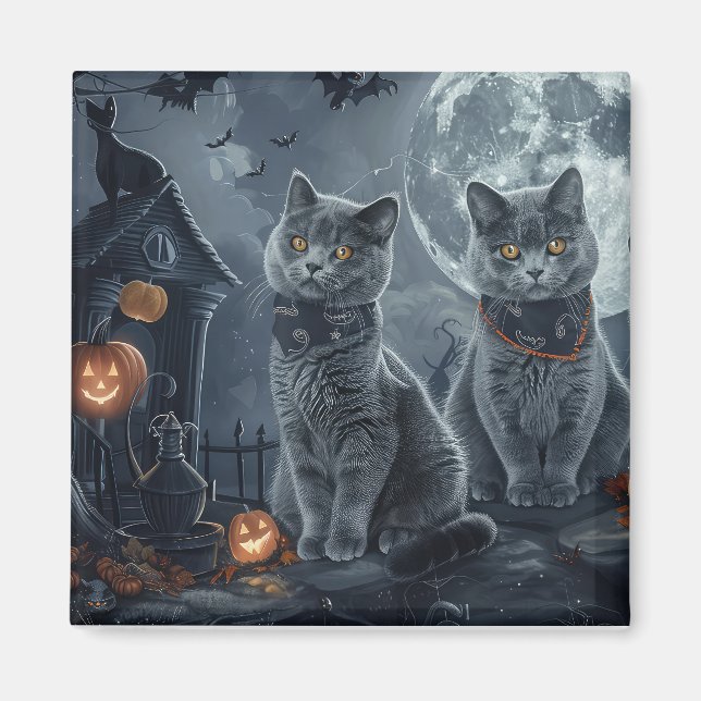 Rysk Blue Cats Halloween-taloky Magnet (Framsidan)