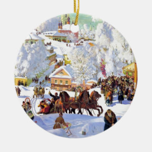 Rysk by på vintern julgransprydnad keramik