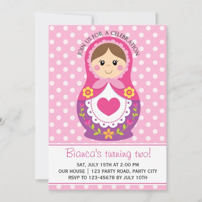 Rysk dockainbjudan - Matryoshka flickafödelsedag Inbjudningar (Framsida)