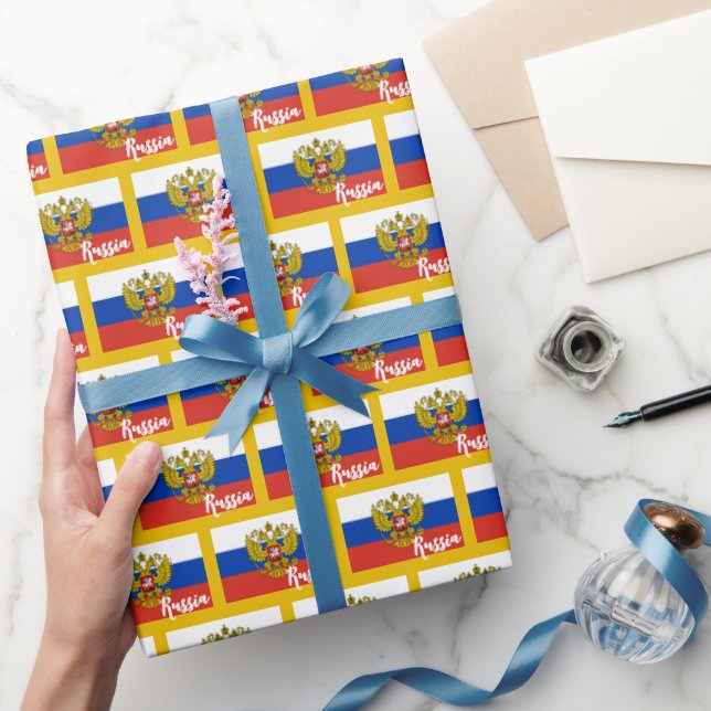 Rysk Flagga Wrapping Papper, Golden, Ryssland Presentpapper (Gifting)
