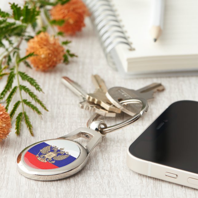 Rysk glansig flagga ovalt silverfärgad nyckelring (Sidan)