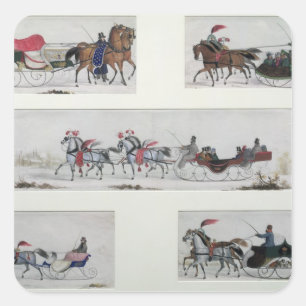 Rysk häst drog Sleighs Fyrkantigt Klistermärke