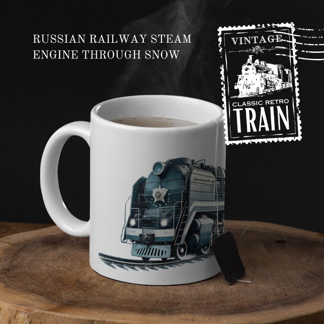Rysk järnvägsångmotor genom Snö Två-Tonad Mugg (Russian Railway Steam Engine Through Snow cover from The Beekeeper Store)